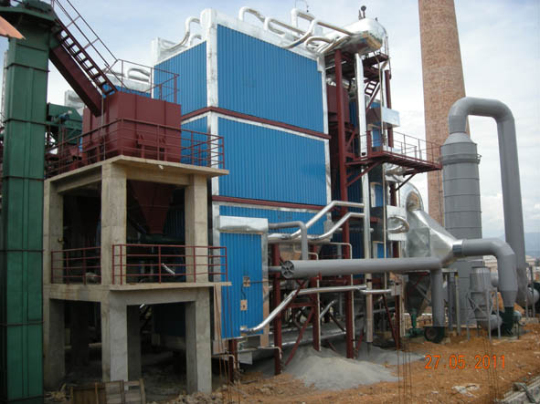 Horizontal circulating fluidized bed boiler with coffee residue